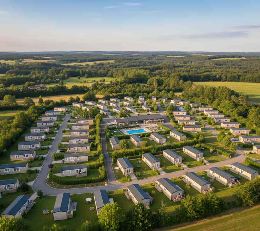 Parc résidentiel de loisirs avec parcelles, mobil-homes et habitations légères de loisirs réglementées.