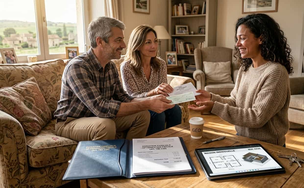 Donation financière des parents pour aider leur enfant à financer un achat immobilier.