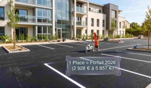 Parking non couvert : taxe d&rsquo;aménagement 2026, de 2 928 à 5 857 €