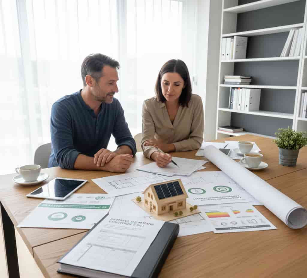 Dossier de permis de construire pour maison écologique avec plans, attestation RE2020 et modèle de maison performante
