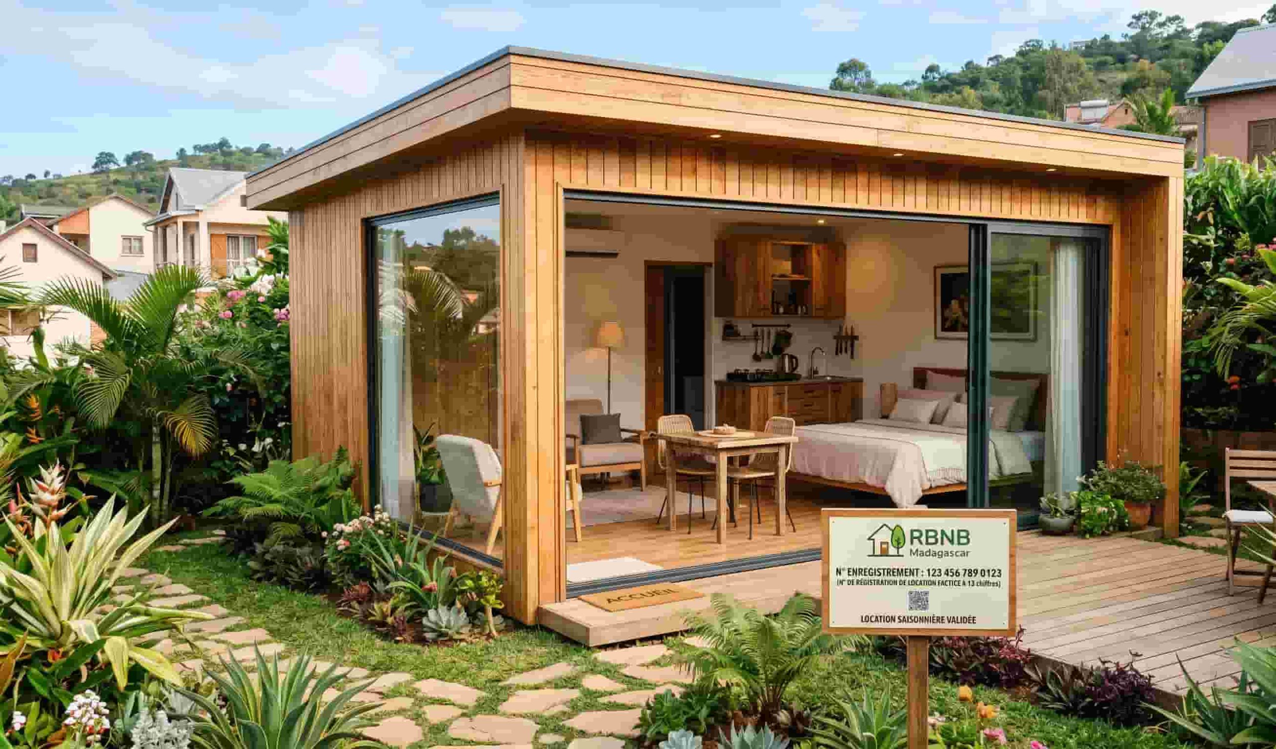 Studio de jardin habitable meublé prêt pour la location saisonnière type Airbnb en 2026.