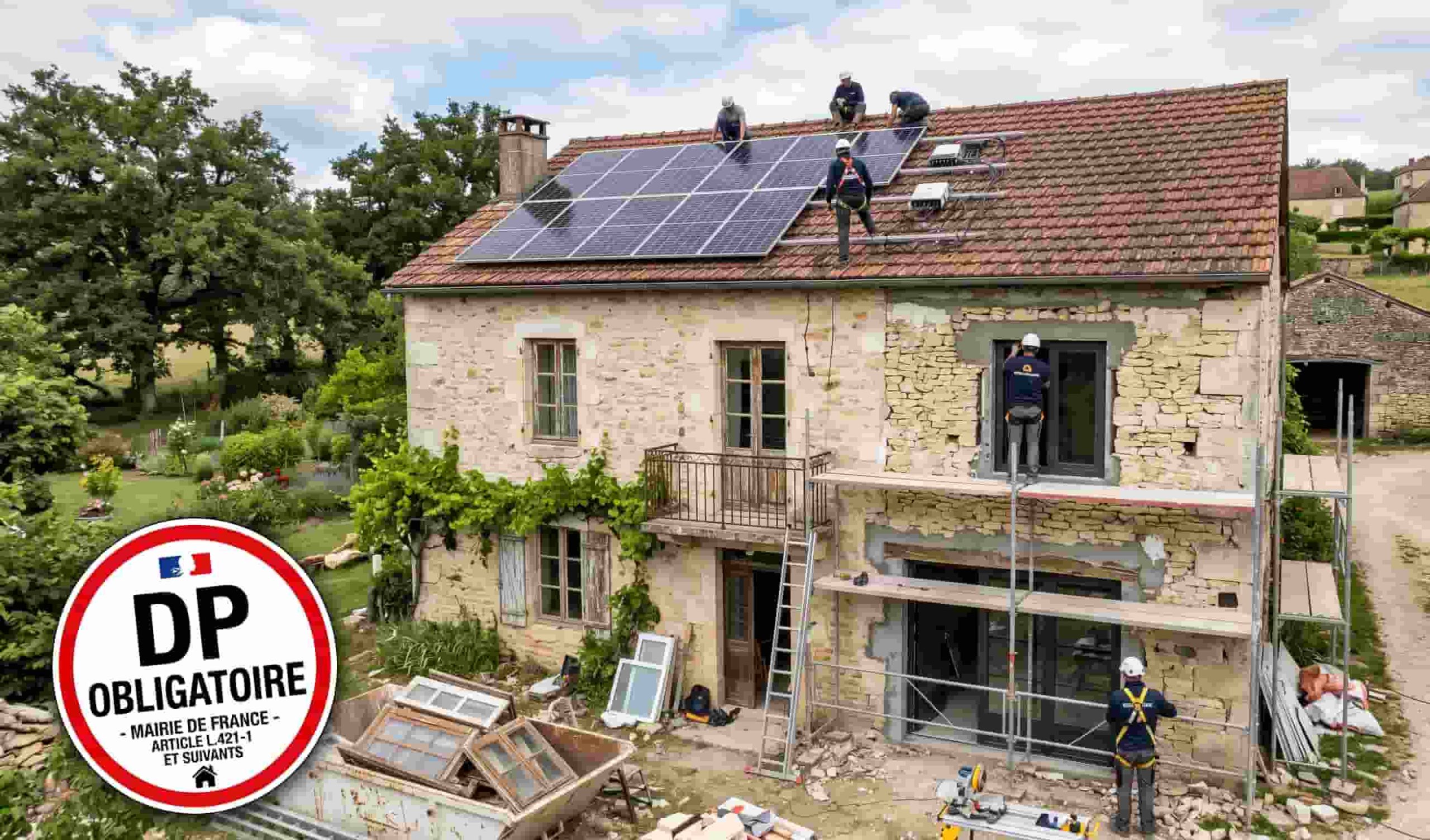 Modification de façade et pose de panneaux solaires nécessitant une déclaration préalable.