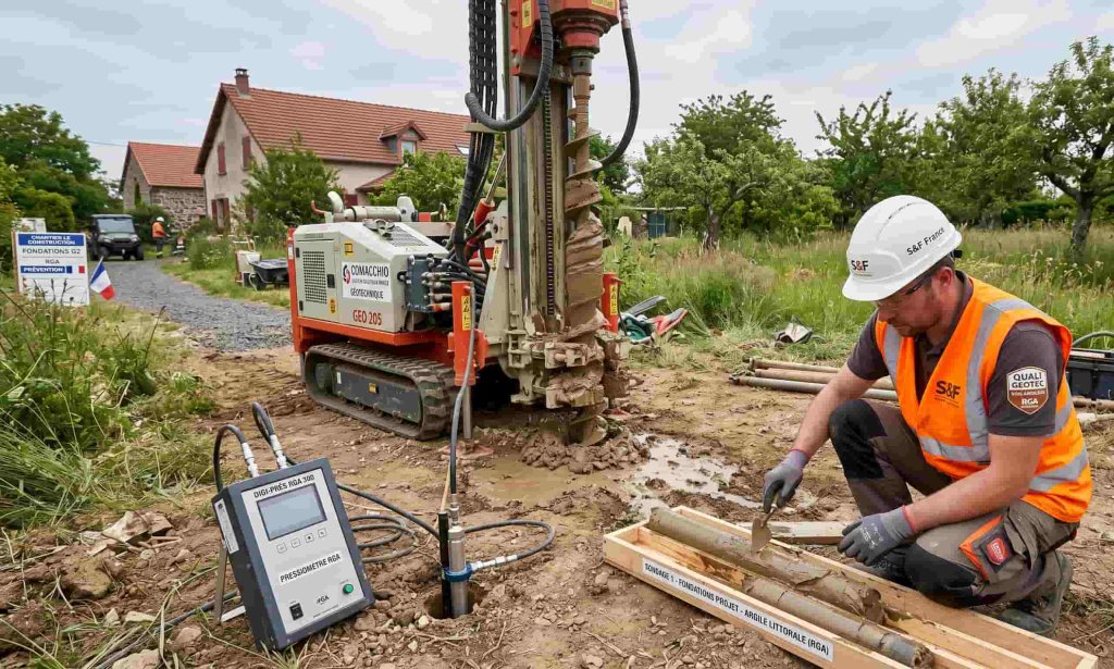 Réalisation de sondages pressiométriques pour une étude de sol G2 AVP en zone d'aléa retrait-gonflement des argiles.