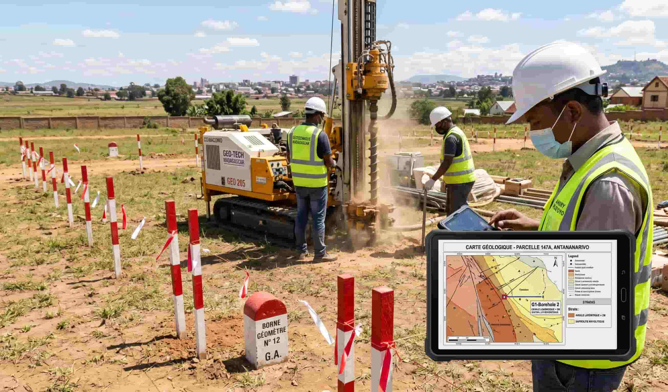 Réalisation d'une étude géotechnique G1 et d'un bornage par géomètre-expert pour la vente d'un terrain constructible.