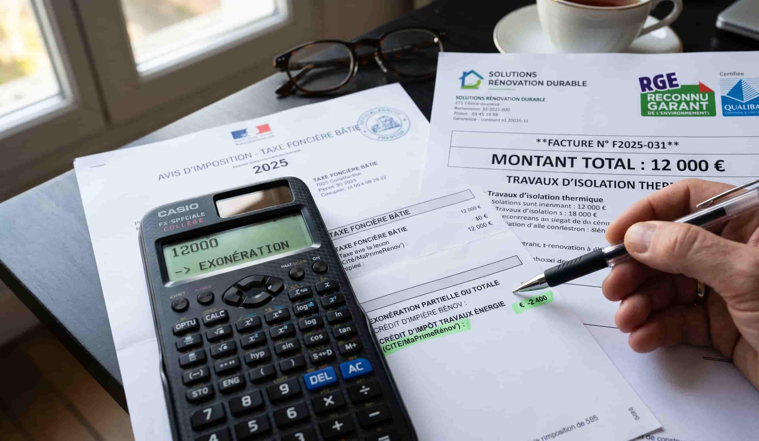 Calcul de l'exonération de taxe foncière après des travaux de rénovation énergétique RGE.