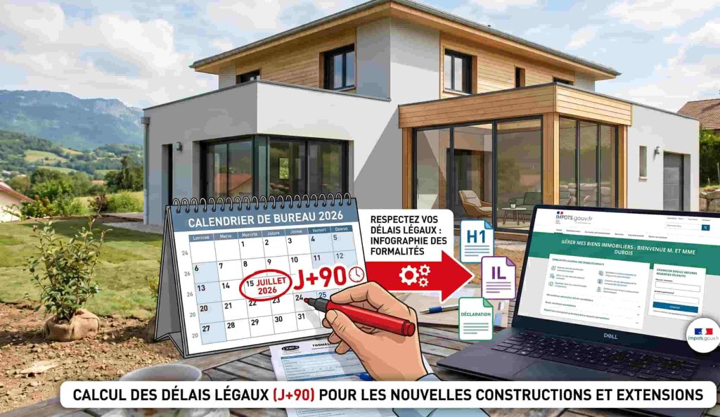 Calcul du délai de 90 jours pour la déclaration fiscale après travaux de construction ou d'extension.