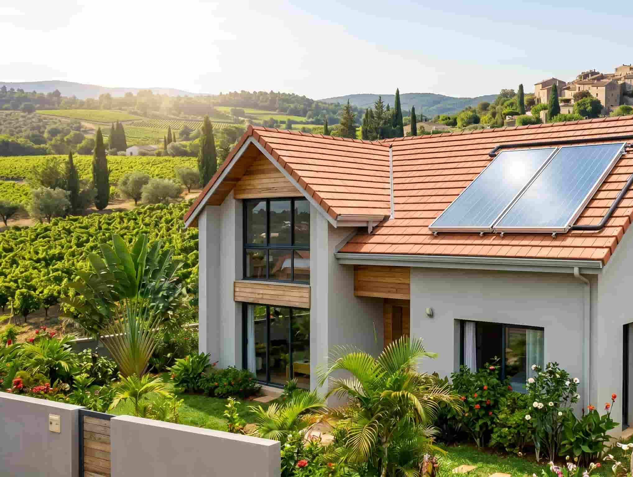 Installation de capteurs solaires thermiques sur une toiture orientée sud pour un chauffe-eau solaire individuel (CESI).