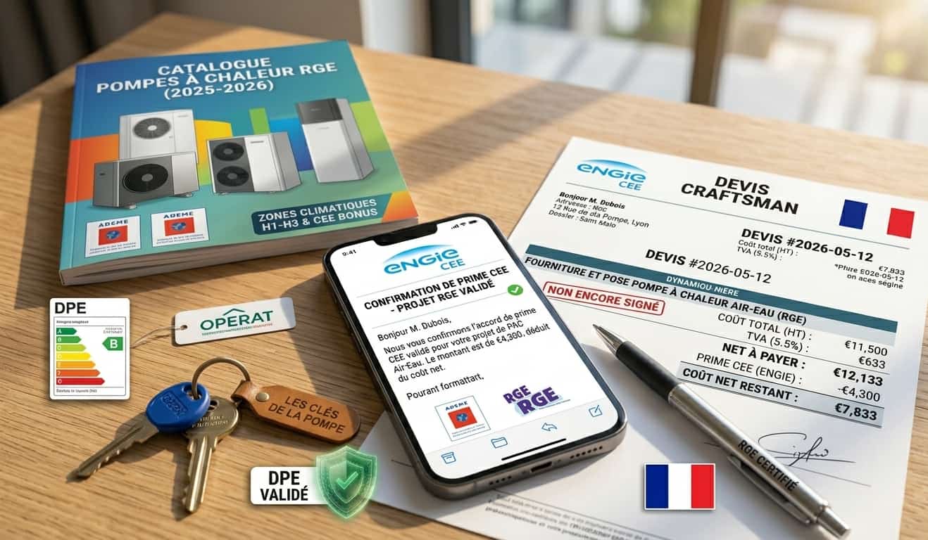 Validation de l'accord de prime CEE sur smartphone avant la signature du devis d'un artisan RGE en 2026.