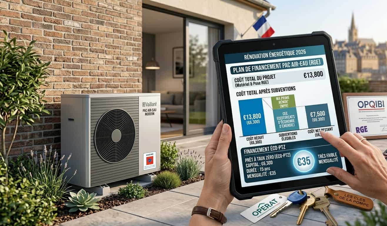 Installation d'une pompe à chaleur financée par le cumul MaPrimeRénov et éco-PTZ en 2026.