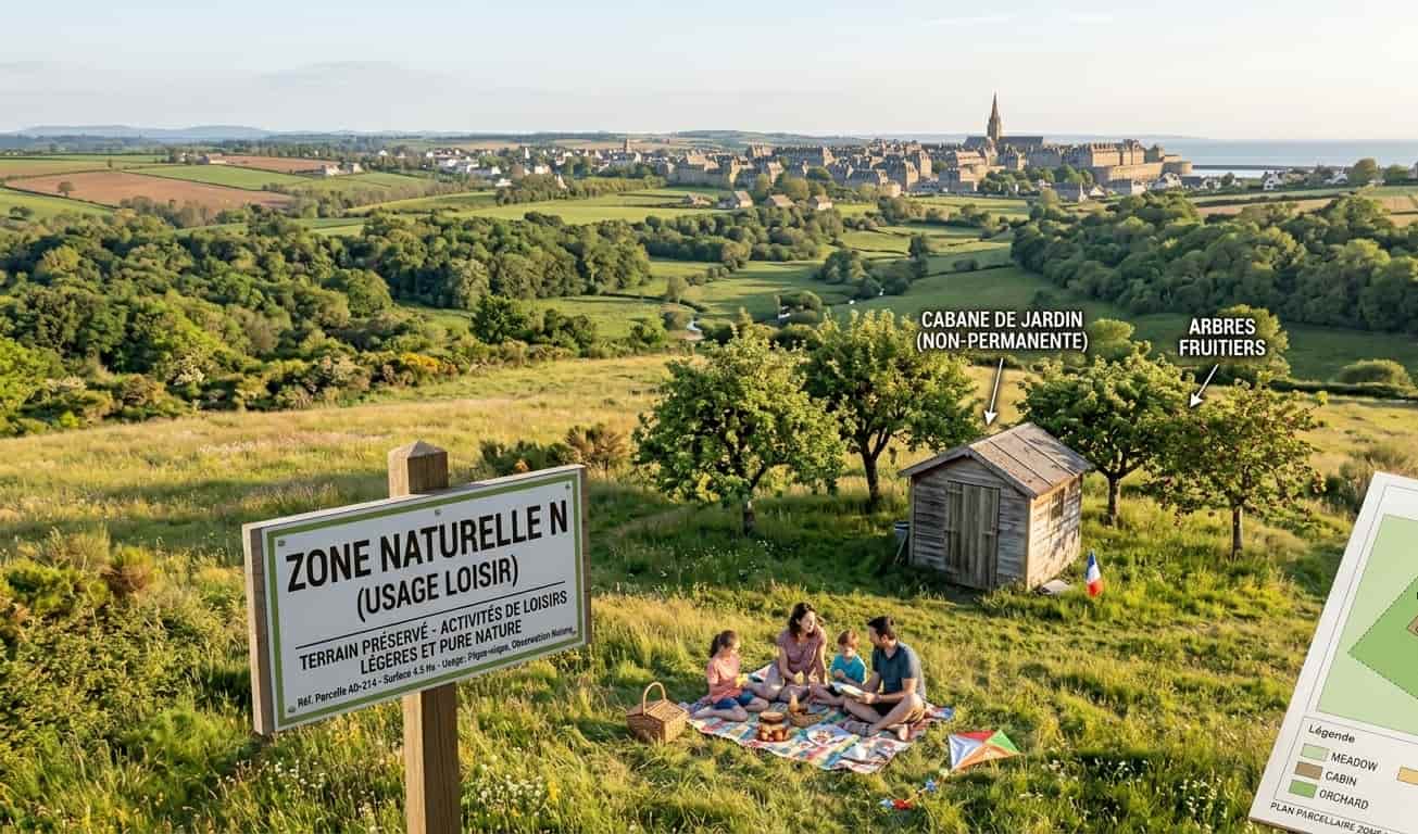 errain non constructible en zone N (naturelle) utilisé comme espace de loisir et de détente à la campagne.
