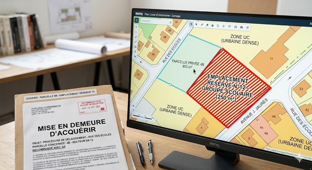 Plan de zonage PLU montrant un emplacement réservé pour équipement