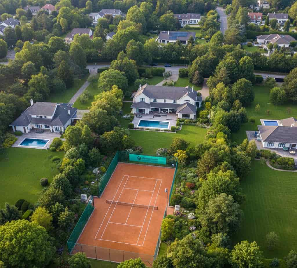 Terrain de tennis privé dans un jardin soumis aux règles d’urbanisme