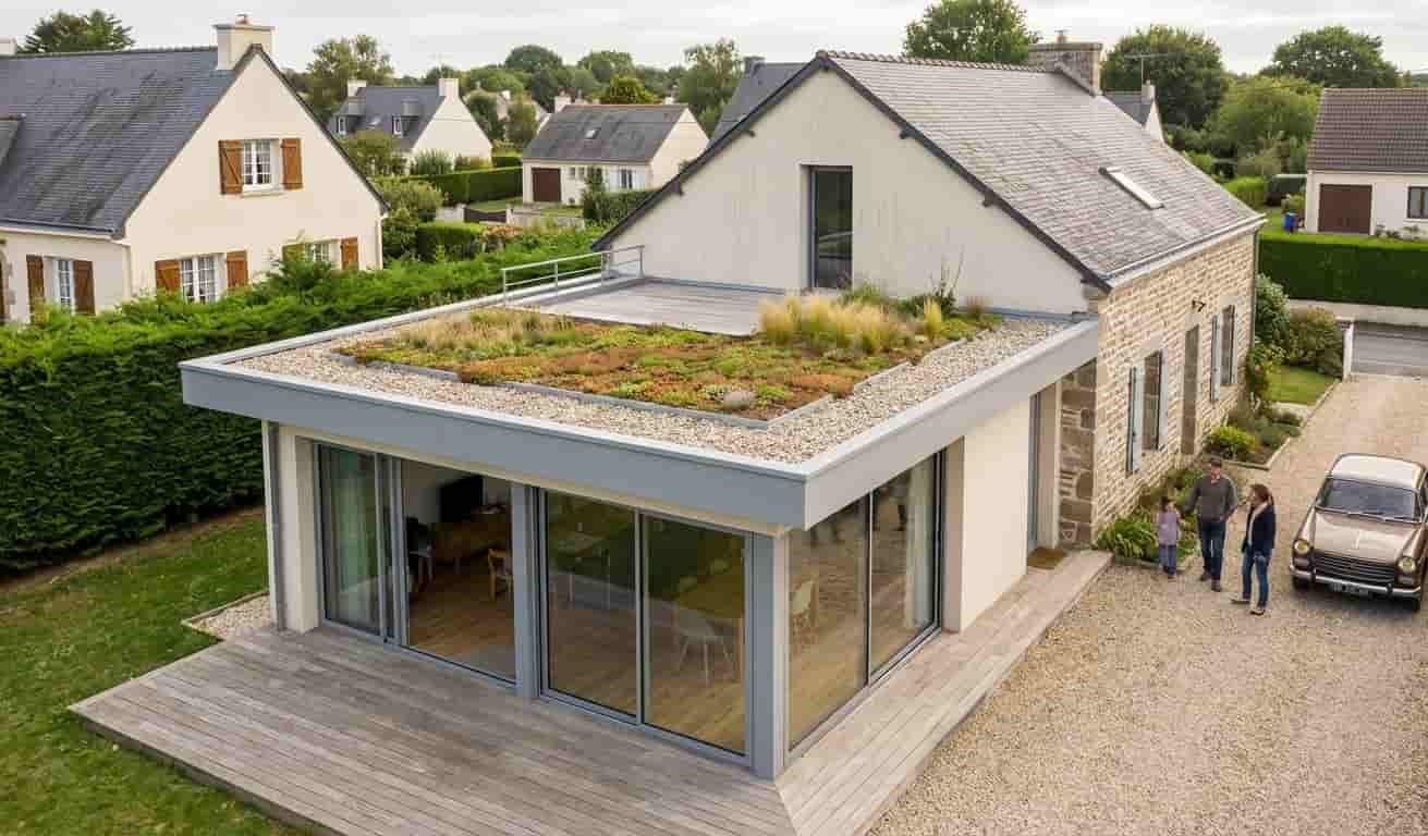 Extension de maison avec toit plat moderne nécessitant déclaration préalable ou permis de construire selon la surface