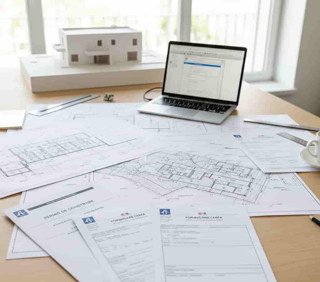 Dossier de permis de construire ou déclaration préalable pour projet de toit plat avec plans architecturaux