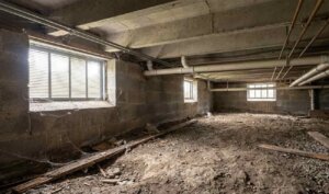 Vide sanitaire ventilé sous plancher avec réseaux et murs de soubassement